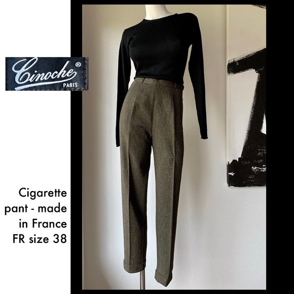 French designer Cinoche high-waisted split hem pleated trousers FR 38_US 4 - Picture 8 of 11